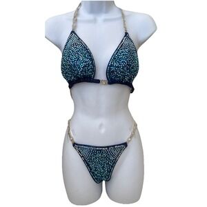 Competition NPC/IFBB Bikini Suit Blue Stoned 34C-DD 32 Waist‎  *stones Missing